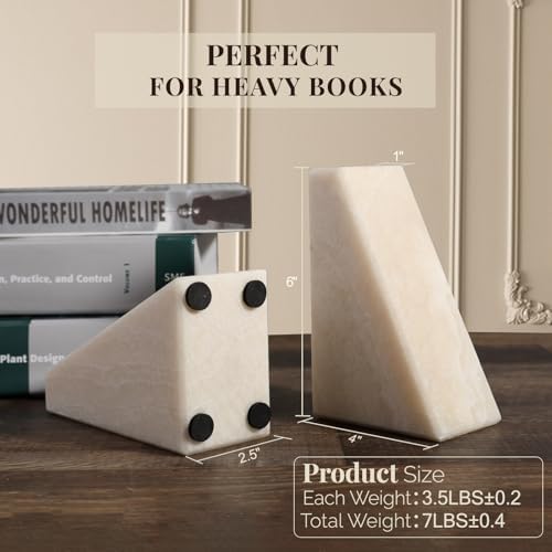 Koville Marble Bookends for Shelves, Large Bookends for Heavy Books, Non-Slip 7Lbs Stone Book Ends for CD/Movies, Modern Decorative Bookends for Shelves Table Home Decor(Navona) - Image 2