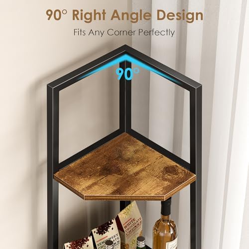 VECELO 6 Tier Corner Shelf 69 Inch Industrial Bookshelf with Metal Frame, Multipurpose Tall Plant Stand with Opening Display Shelves for Living Room, Bedroom, Home Office, Small Space, Brown - Image 4