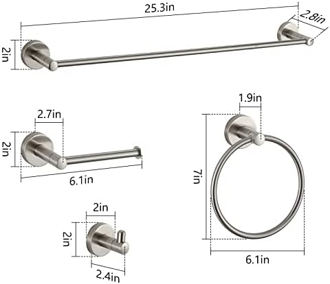 BGL Bathroom Hardware Set Brushed Nickel Bathroom Accessory Set Towel Bar 8 Pieces (Pack of 2) - Image 6