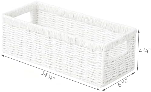 Vagusicc Wicker Storage Basket, Paper Rope Wicker Baskets with Handles, Toilet Paper Basket for Toilet Tank Top, Small Wicke Baskets for Organizing Shelves, 2-Pack, White - Image 2