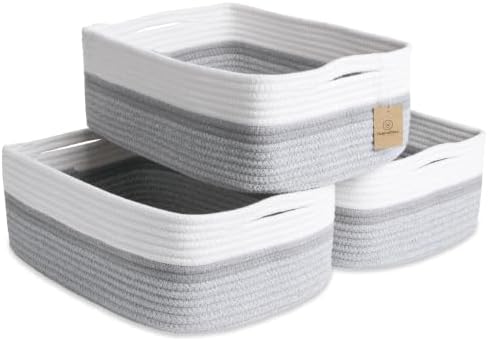 Woven Rope Baskets for Organizing, 3 Pack, 15.5 x 11 x 5.5" Storage Bins by NaturalCozy