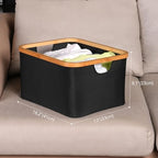 efluky Storage Baskets for Organizing, Fabric Storage Bins with Bamboo Handles, Collapsible Storage Baskets for Shelves and Closet (Black, 16.2'' x 13'' x 9.1'') - Image 2