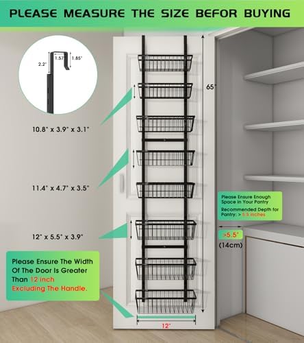 Mefirt 12 Inch Wide Narrow Over The Door Pantry Organizer Black 8-Tier - Image 2