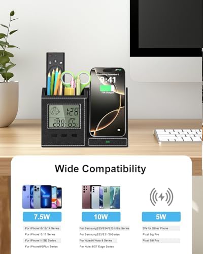 Desk Organizer with Wireless Charger, Digital Clock, Thermometer - Image 6