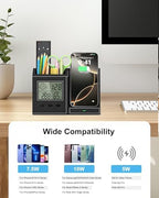 Desk Organizer with Wireless Charger, Digital Clock, Thermometer - Image 6