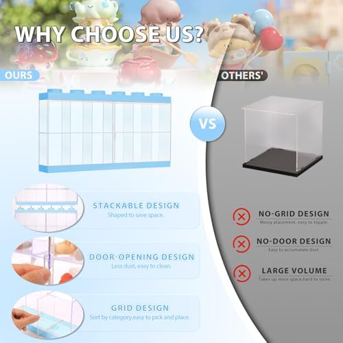 Wall-Mounted Blue Acrylic Display Case with White LED Light, 12-Grid Clear Showcase Shelf, No-Assembly Dustproof Organizer for Mini Figures, Collectibles - Image 3