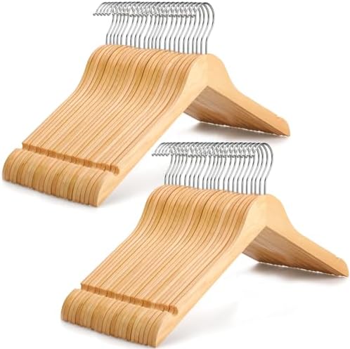TOPIA HANGER Wooden Hangers 48 Pack, 0.28-inch Slim & Durable Clothes Hangers Space Saving, Natural Wood Hanger with 360°Swivel Hook and Non-Slip Shoulder Notches for Coat,Shirt,Camisole,DressCT51N48 by TOPIAHANGER