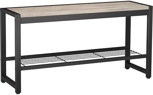 HOMEFORT 2 Tiers Shoe Bench, Retro Industrial Shoe Storage Bench with Mesh Shelf and Sturdy Metal Frame, Metal Shoe Rack Bench for Hallway, Mudroom, Living Room, Washed Gray by HOMEFORT