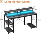 ODK 48 Inch Gaming Desk with LED Lights & Storage Shelves, Carbon Fiber - Image 3