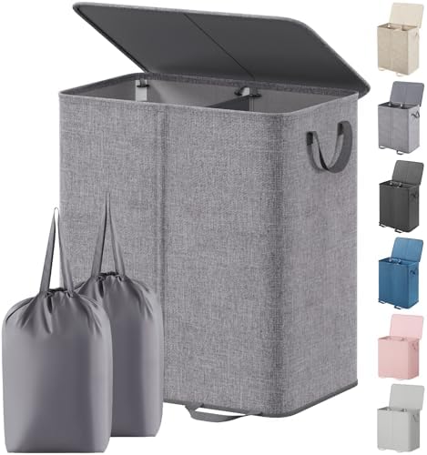 Lifewit Double Laundry Hamper with Lid, Removable Laundry Bags, Gray by Lifewit
