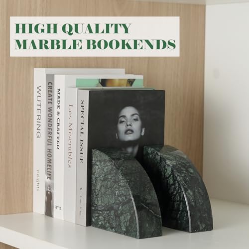 Karibiber Marble Bookend for Shelves, Non-Skid Bookends for Heavy Books, Heavy Duty Book Stopper for CDs, Luxury Book Shelf Holder, Quarter Circle Design Book Ends Decorative, Indian Green, Set of 2 - Image 4