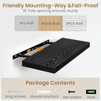 Fun Memories 48 Inch Floating Shelves in Black, 9.3 Inch Deep Wall Shelves for Bathroom, Living Room, Bedroom, Kitchen, Deep Long Shelf Wall Mounted 2 Pack Shelf for Books, Decor - Image 6