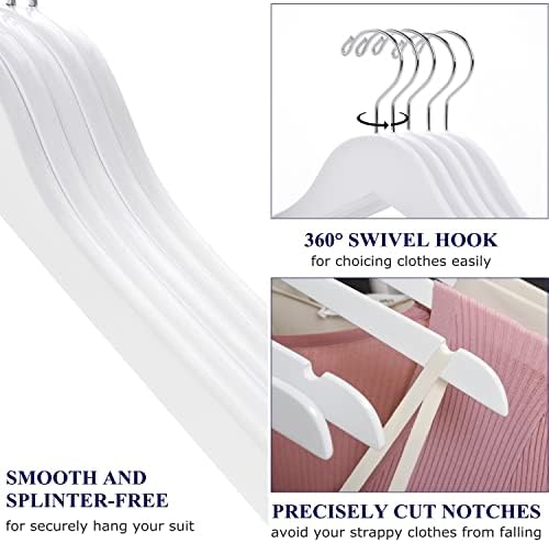 Amber Home 24 Pack Wooden Shirt and Dress Hangers Smooth White Finish - Image 3