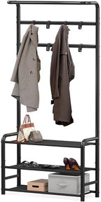 Simple Houseware Coat Rack with Shelf, Standing Hall Tree with Hooks, Black - Image 2