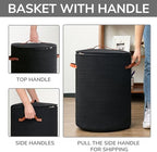 CHICVITA Large Woven Laundry Basket with Lid & Leather Handles, 60L, Black - Image 5