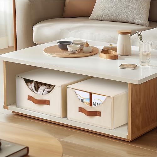 Homsorout Stackable Storage Drawers - Collapsible Storage Bins with Drawers, 8 Pack Closet Shelf Organizer Basket, Fabric Pull Out Organizer for Bedroom, Living Room, Dorm, Beige - Image 2