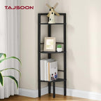 Tajsoon Small Corner Shelf Stand 3 Tier 39.5" with Metal Frame, Black - Image 6