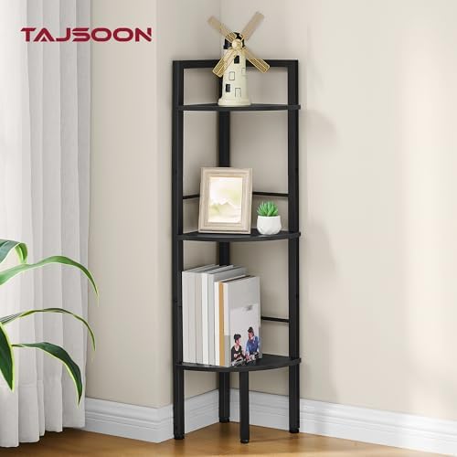 Tajsoon Small Corner Shelf Stand 3 Tier 39.5" with Metal Frame, Black - Image 6