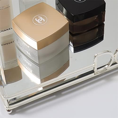 Large Silver Mirrored Tray with Elevated Ball Feet, 14x10 Entire Length Perfume Organizer for Dresser, Modern Minimalist Bathroom Counter Vanity Storage - Image 3