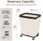 StorageWorks Laundry Hamper with Wheels, 210L Rolling Beige Basket - Image 2
