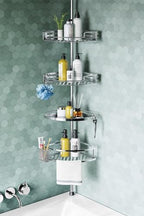 HAMITOR Shower Caddy Tension Pole, 4 Tier Corner Shower Shelves - Silver by HAMITOR