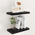 Fun Memories 16 Inch Long Floating Shelves in Black, 9.3 Inch Deep Floating Shelf for Wall, Living Room, Kitchen, Rustic Deep Wood Shelves for Bathroom, 2 Pack Storage Display Shelf for Books, Decor by FunMemories