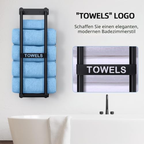 STWWO Bathroom Towel Rack Wall Mounted Can Holds 4 Large Towels, Black - Image 6