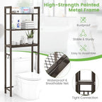 GIANTEX Over The Toilet Storage Shelf, 3-Tier Freestanding Space Saver Above Toilet Shelves with 3 Hooks & Adjustable Bottom Bar, Over Toilet Bathroom Organizer for Restroom, Laundry (Coffee) - Image 6