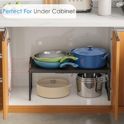 2 Pack 11” Depth Expandable Kitchen Cabinet Organizer Shelves, Metal Kitchen Countertop Organizers and Storage Shelving, Heavy Duty Stackable Storage Rack Shelf For Pantry Cupboard Counter Tabletop - Image 7