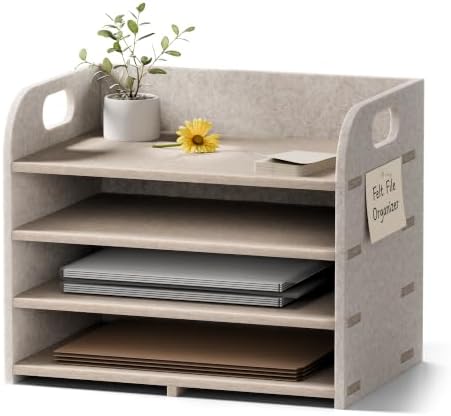 Fluxynara 4-Tier Felt File Organizer with Carry Handles, Linen Dune by FLUXYNARA