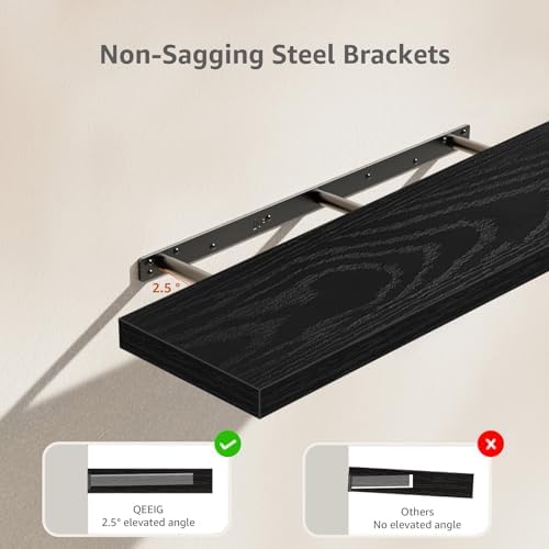 QEEIG Long Floating Shelves for Wall (Black, Set of 2, 35.4") - Image 4