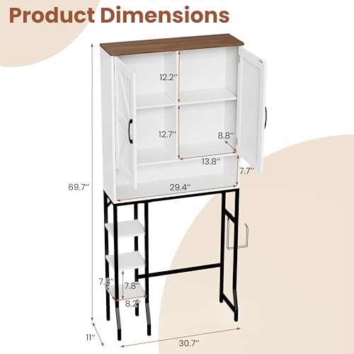 Over The Toilet Storage Cabinet,31" W Bathroom Organizer, White - Image 2