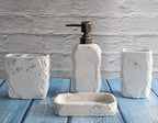 Hymmah Marble Bathroom Accessories Set,Marble Design Toothbrush Holder,Farmhouse Bathroom Decor,4 Pcs Resin Gift Set Apartment Necessities, Contain Toothbrush Cup,Soap Dispenser,Soap Dish,Tumbler - Image 3