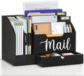 Wood Desk Organizer, Mail Organizer Countertop with Drawer, Black by Niciksty