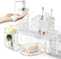 5-Piece Bathroom Accessories Set, Glass Soap Dispenser & Vanity Containers with Acrylic Toothbrush Holder and Tray by LetUsMakeHomeYourFavoriteDestination