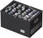 Shoe Organizer for Closet, Shoe Box Storage Containers Fit 18 Pairs Foldable Shoe Storage Bins with Clear Cover & Adjustable Dividers for Shoes Blankets Linen Clothing (Black, (24.4*16.5*12.9)x1) by FHSQX