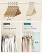 SONGMICS Velvet Hangers 50 Pack, Non-Slip Clothes Hangers with Shoulder Notches, Pants Bar, 360° Swivel Hook, Space-Saving, for Closet, Summer Sand UCRF029K05 - Image 4