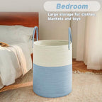 JMvicyroam 100L Cotton Rope Laundry Basket Hamper, White and Blue - Image 4