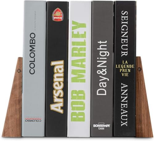 TILISMA Book Ends for Shelves - Handmade Wooden Bookends with Metal Base, Walnut Tree - Sturdy Book Holders for Heavy Books - Fancy Modern Decorative Book Accessories to Hold Books Firmly on Bookshelf - Image 2