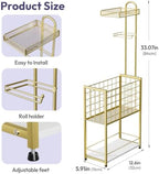 SWTYMIKI Freestanding Toilet Paper Holder - 4-Tier Free Standing Toilet Paper Holder Stand with Large Basket, Stand Mega Roll Storage Rack for Extra Rolls, Magazines, Wet Wipes, Gold - Image 7