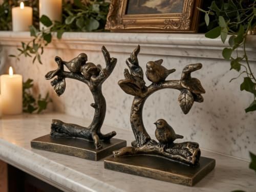 Bellaa Birds Bookends Vintage Decorative Book Ends for Farmhouse Retro Rustic Bookshelf Stoppers Antique Bronze Sparrow Lightweight 23446 - Image 3