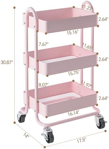 MIOCASA 3-Tier Metal Utility Rolling Cart, Heavy Duty Multifunction Cart with Lockable Casters, Easy to Assemble, Suitable for Office, Bathroom, Kitchen, Garden - Image 2