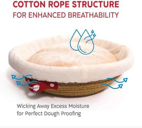 KneadAce Cotton Rope Banneton Bread Proofing Basket Set, 2 x Round Bread Basket with Liners & Covers for Artisan Bread Baking, Sourdough Bread Baking Supplies - Image 5