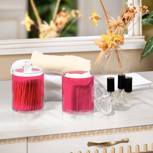 4 Pack Qtip Holder Dispenser with Lids,Magenta Storage Containers,Bathroom Canisters Organizer for Cotton Ball,Cotton Swab,Cotton Round Pads,Floss 21214716 - Image 6