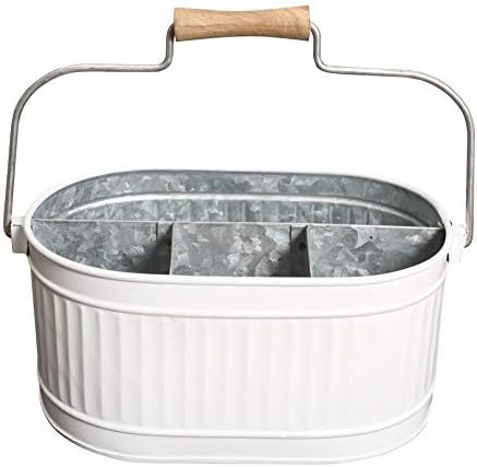 Alpha Living Home Rustic Heavy Duty Alloy Multi-Compartment Silverware Caddy - Metal Utensil Versatile All-in-One Organizer for Kitchen, Bathroom & Office Utensils, Flatware, and Accessories (White) - Image 6