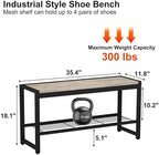 HOMEFORT 2 Tiers Shoe Bench, Retro Industrial Shoe Storage Bench with Mesh Shelf and Sturdy Metal Frame, Metal Shoe Rack Bench for Hallway, Mudroom, Living Room, Washed Gray - Image 3