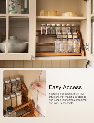Tinamo Acacia Wood Spice Rack for Countertop, 3-Tier Design, Holds 24 Jars - Image 5