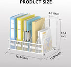 5 Vertical Compartments Magazine File Holder, Metal Binder Organizer, White - Image 2