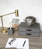 Bigso Birger 2-Drawer Canvas Fiberboard Easy Pull Handle Document Letter Box | Desktop Drawers for Loose Papers and Documents | Desktop Storage Drawers with Leather Handles | 13.1” x 10” x 5.7” | Grey - Image 2
