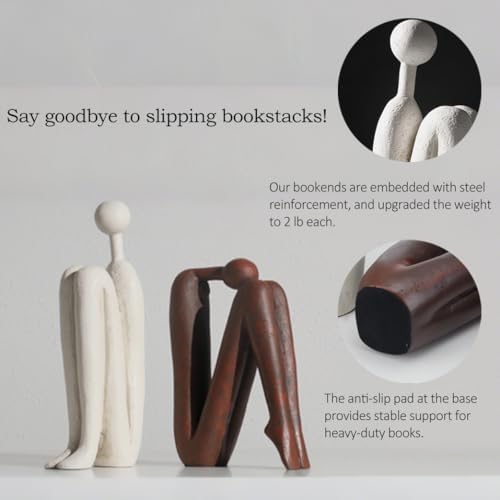 BANOMII Decorative Bookends for Heavy Books, Thinker Statue Book Holders for Shelves & Office Desk, Abstract Decor Aesthetic Book Ends Stoppers, Modern Bookshelf Decoration - Image 4